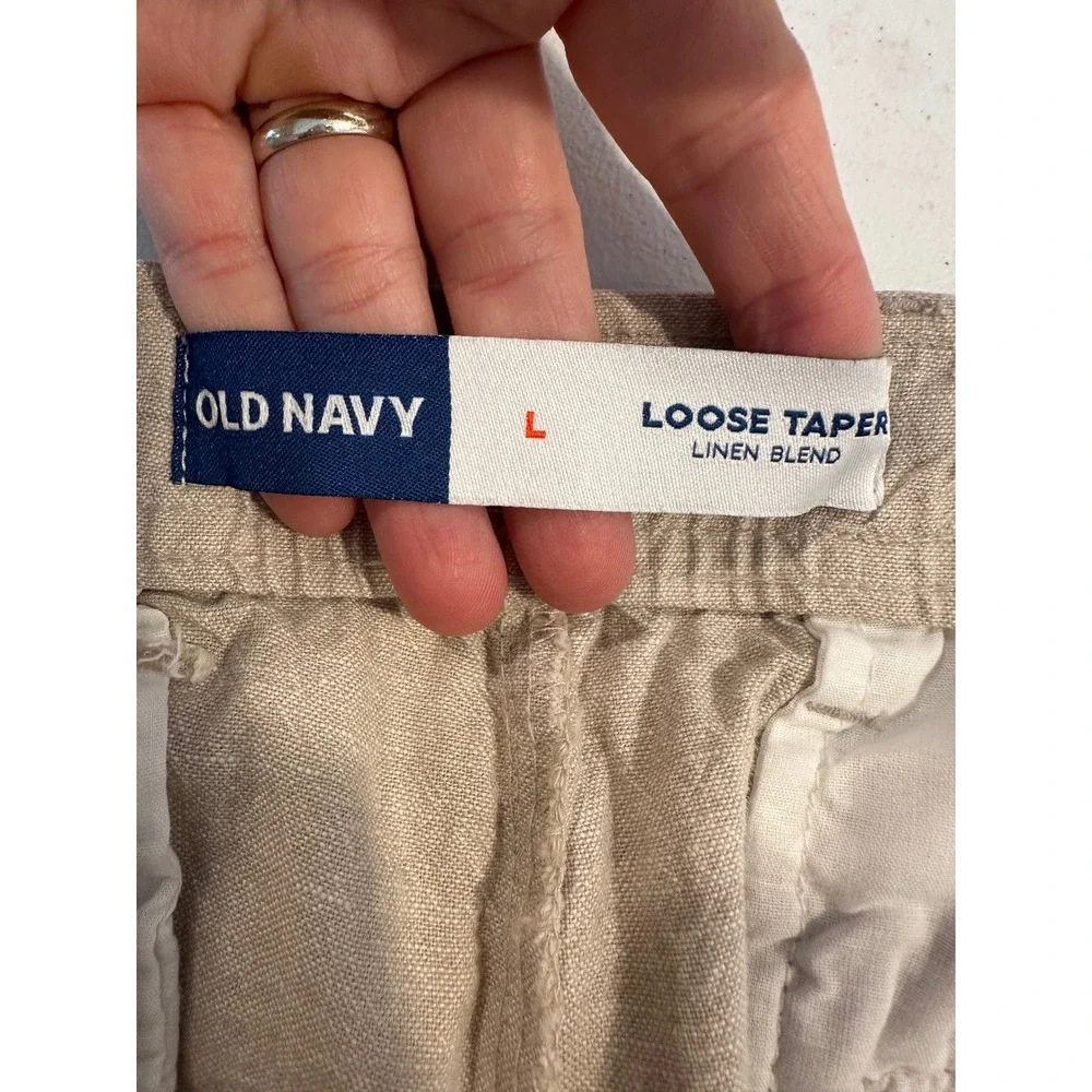 Old Navy Loose Taper Pants Mens L Beige Linen Blend Coastal Beach Neutral Travel